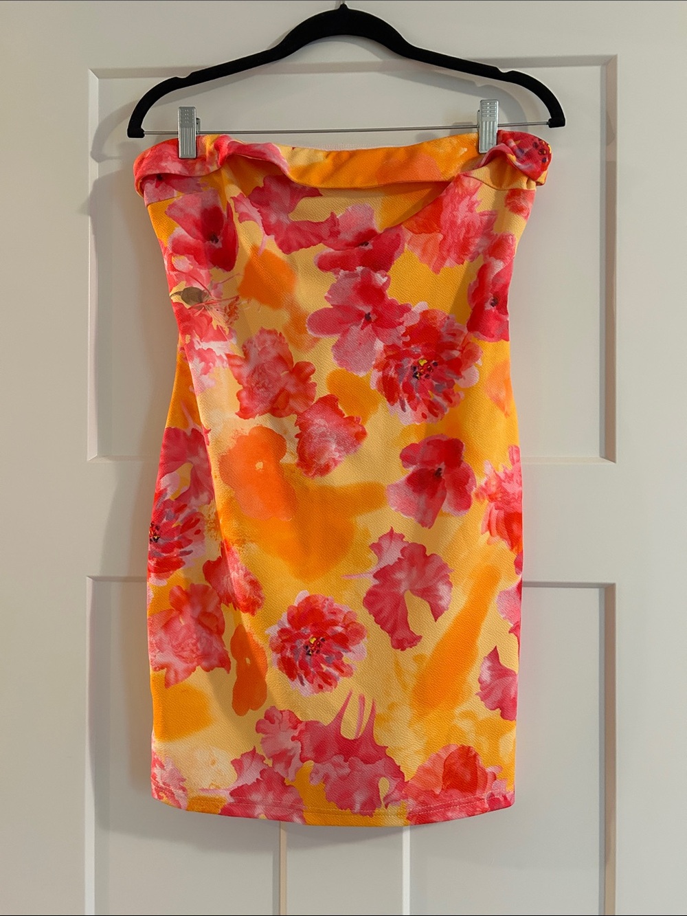 Strapless Floral Sheath Dress - Yellow & Pink